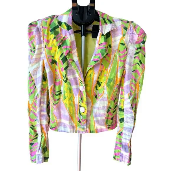 Colin LoCascio Anthropologie 100% Linen Jesse Abstract Blazer S - Picture 1 of 9